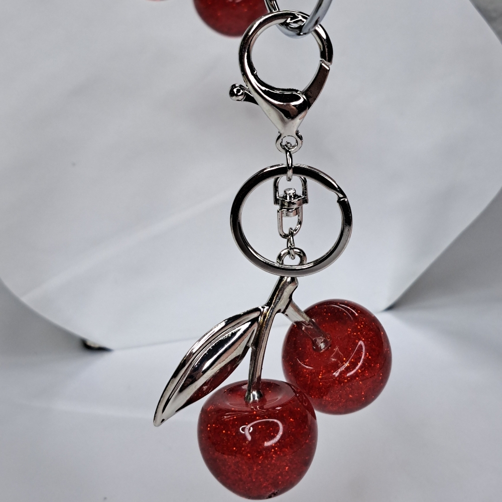 Stylish Cherry Keychain with Silver Accents - Picture 10 of 10